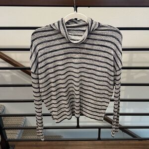 Banana Republic LuxeSpun Gray and Navy Blue Striped Turtle Neck Long Sleeve Top